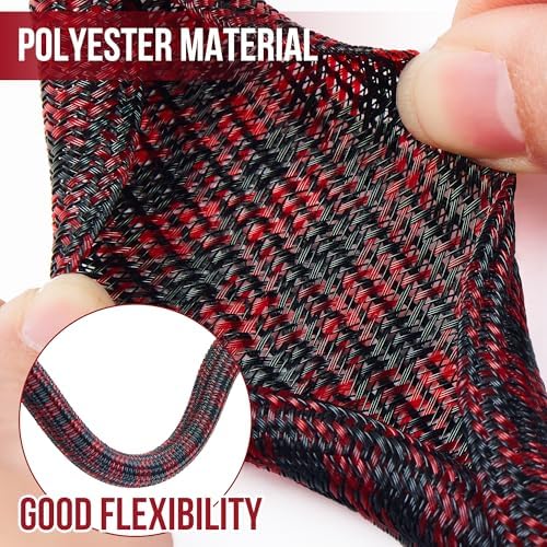 Cable Sleeve Self-Wrapping Wire Loom, Black Red,1 Inch x 50FT - Image 2