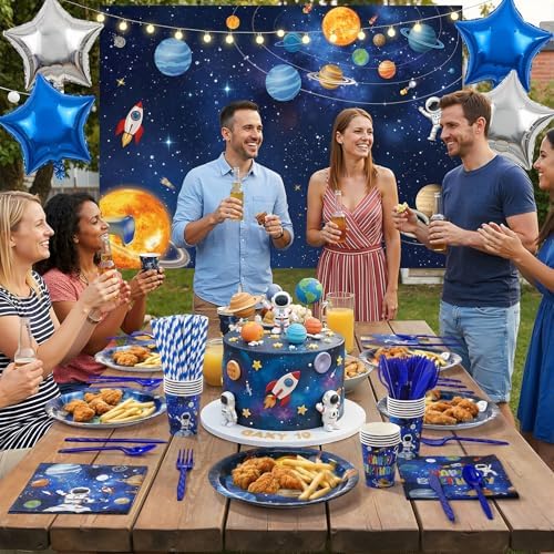 450 Pcs Tableware Set, Serve 50, Dark Blue, Space Birthday - Image 5