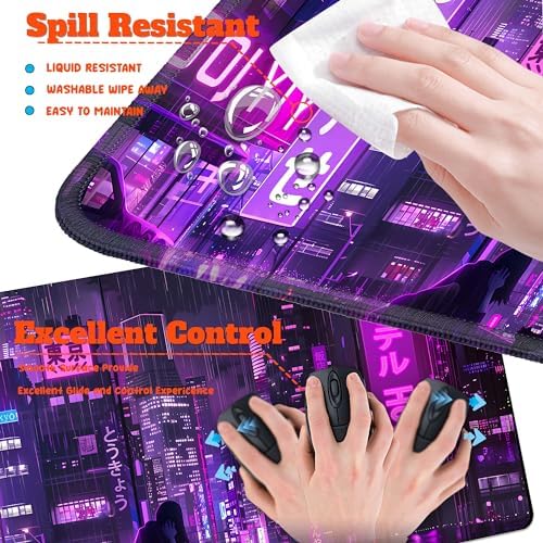 4-Piece Extended Large Mouse Pad Set for Women Men with Purple Anime Design Includes 35.4 x 15.7 XXL Large Mouse Pad Keyboard Wrist Rest Mouse Wrist Support and Coaster for Office Home - Image 4