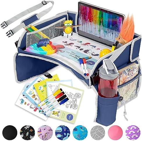 PILLANI Kids Travel Tray for Car - Toddler Travel Essential with iPad Holder & Dry Erase Board - Road Trip Essentials - Carseat Table - Toddler Lap Desk Organizer for Airplane - Kids Travel Essentials by Pillani