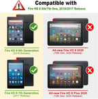 for Kindle Fire HD 8 Tablet Case (2018/2017/2016,8th/7th/6th Generation) 8 inch, PU Leather Flip Case with Pen Holder Elastic Band & Card Slots for Kindle Fire HD 8 8th Gen - Silver Flower - Image 2