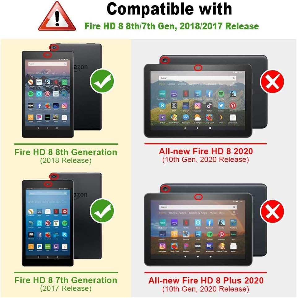 for Kindle Fire HD 8 Tablet Case (2018/2017/2016,8th/7th/6th Generation) 8 inch, PU Leather Flip Case with Pen Holder Elastic Band & Card Slots for Kindle Fire HD 8 8th Gen - Silver Flower - Image 2