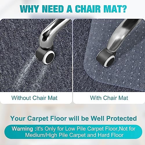 Office Chair Mat for Carpets, 48"x 36" Heavy Duty Clear Plastic Floor Protector, Non-Slip Computer Desk Chair Mat for Low Pile Carpeted Floors, Smooth Rolling Carpet Chair Mat for Home Office - Image 3