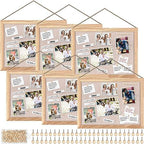 Teling 6 Pack Wood Bulletin Boards with Linen 12''x 16'' Cork Board for Walls with 60 Pushpin Decorative Wood Framed Display for Classroom School Office Bedroom (Brown) by Teling