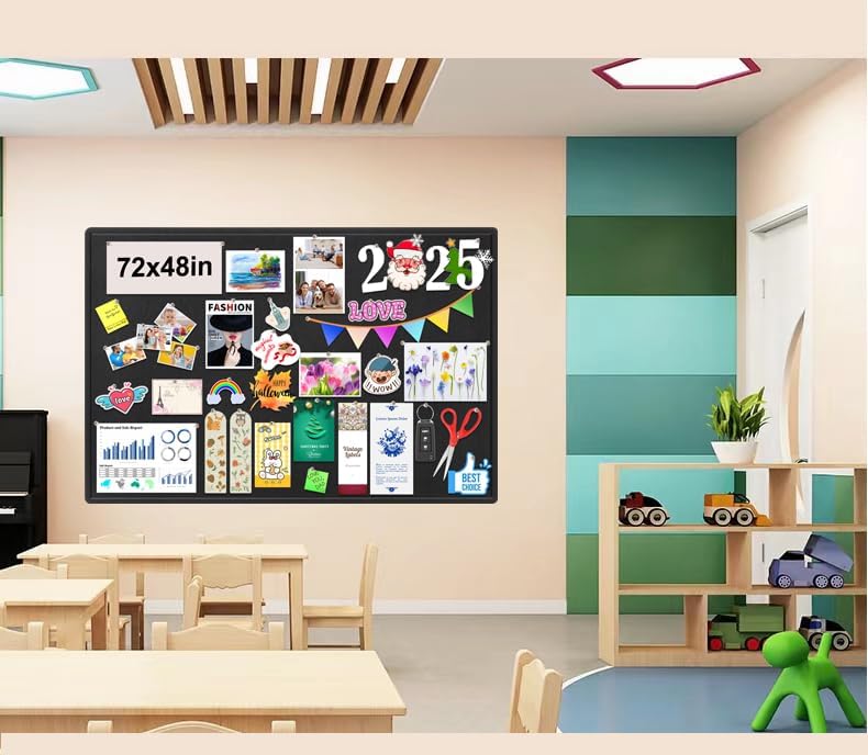 Large Bulletin Board, Foldable 72x48 Inches Cork Board Alternative, Large Felt Board Decorative Pin Board for Wall, Foldable Photo Board Self-Adhesive Vision Board with 36 Pushpins Black - Image 4
