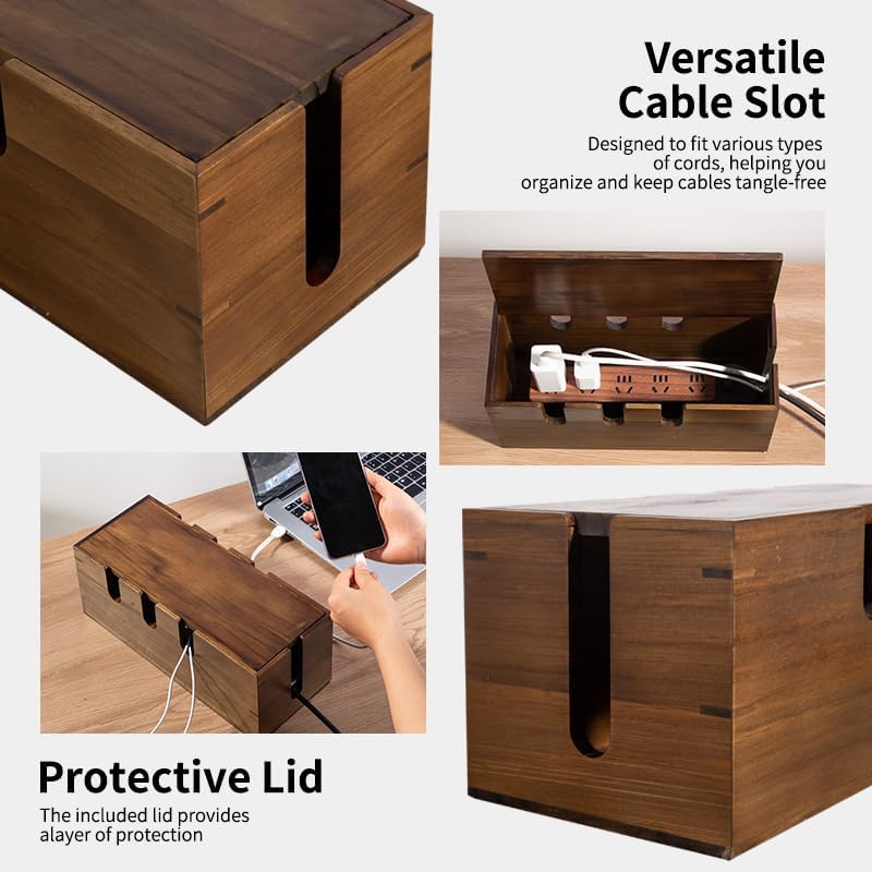 Large Cable Management Box, Wooden Cord Hider Desk Organizer, Power Strip and Cord Hider Box, Surge Protector Floor Cable Organizer, for Desktop Home Office Kitchen - Image 2