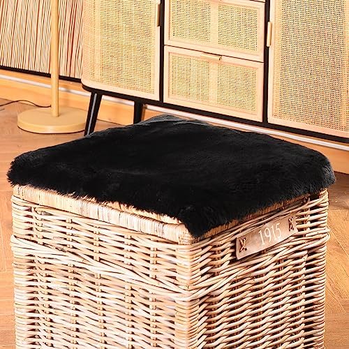 LLB Sheepskin Chair Covers Office Chair Cushion Dining Room Chair Pads Desk Chair Seat Cushion for Computer Chair Fur Area Rugs for Living Room 19x19 Inch (Pack of 1), Shearling Black - Image 4