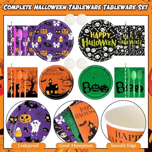 450 Pcs Tableware Set, Serve 50, Multicolor, Happy Halloween - Image 3