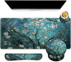 ARTSO Desk Mat, Large Gaming Mouse Pad Wrist Support Set, Ergonomic Keyboard Wrist Rest Desk Pad with Coaster Combo, Extended Mousepad with Non-Slip for Home Office, Blue Van Gogh Painting by Artso