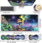 Keyboard Wrist Rest and Mouse Pad with Wrist Support Set Ergonomic Coaster,Memory Foam,Easy Typing Pain Relief,Large XL Desk Mat 31.5"x 11.8",Alien by Psychedelic Mushroom - Image 2