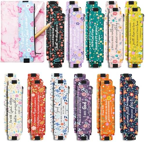 24 Pcs Elastic Pen Holder Notebook, PU Leather,Bible Verse by Moinchore