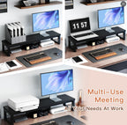 Dual Monitor Stand Riser, Wood and Steel Monitor Stand for Desk, Multi-Purpose Desk Shelf Organizer for Computer, Laptop, Printer, TV, Black - Image 3