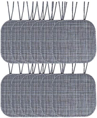 Sweet Home Collection Chair Cushion Memory Foam Pads with Ties Honeycomb Pattern Slip Non Skid Rubber Back Rounded Square 16" x 16" Seat Cover, 12 Pack, Aria Blue/Black 4 Pack by SweetHomeCollection