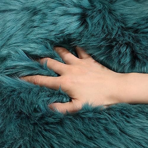 LLB Sheepskin Chair Covers Office Chair Cushion Dining Room Chair Pads Desk Chair Seat Cushion for Computer Chair Fur Area Rugs for Living Room 18x18 Inch (Pack of 1), Peacock Blue - Image 4