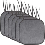 Sweet Home Collection Chair Cushion Memory Foam Pads with Ties Honeycomb Pattern Slip Non Skid Rubber Back Rounded Square 16" x 16" Seat Cover, 6 Pack, Cameron Black Gray (Chair Pads with Ties) by SweetHomeCollection