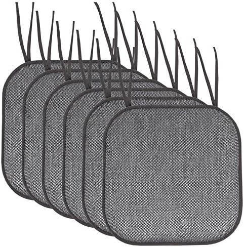 Sweet Home Collection Chair Cushion Memory Foam Pads with Ties Honeycomb Pattern Slip Non Skid Rubber Back Rounded Square 16" x 16" Seat Cover, 6 Pack, Cameron Black Gray (Chair Pads with Ties) by SweetHomeCollection
