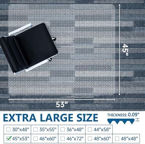 Office Chair Mat for Carpet, 45" x 53" Low Pile Carpet Protector Mat for Office Chair, Under Desk Office Mats for Rolling Chairs, Easy Glide, Rectangle - Image 6