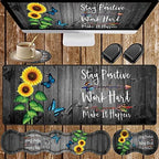 Large Gaming Mouse Pad, Keyboard Wrist Rest + Mouse Wrist Pad + Coaster + Mini Hook Desk Pad Set, Memory Foam, Non-Slip Base. Suitable for Office and Home - Sunflower Inspirational Quote by FOKBVNFLL