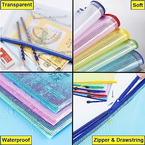 20pcs Mesh Zipper Pouch Bags, Multipurpose Waterproof Organization Storage Bag for Office School Home Travel (A5 Size 9.2''x6.7'', Multicolored) - Image 3
