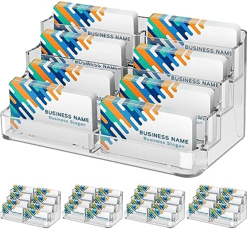 MaxGear 4 Pack Acrylic Business Card Holder, Card Display Stand, 8 Pockets by MaxGear