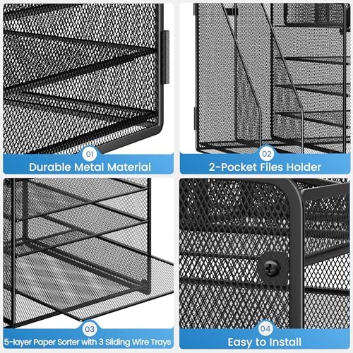 Lavatino Desk Organizer, 5-Tier Metal Mesh Paper Letter Tray with 2 File Holders & 7 Flexible Dividers for Office or Home Desk Organizers and Accessories, Keep Workspace Supplies Neat, Black - Image 6