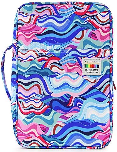 YOUSHARES Big Capacity Colored Pencil Case - 300 Slots large Pen Case Organizer with Multilayer Holder for Prismacolor Colored Pencils & Gel Pen (Wavy Blue) - Image 2
