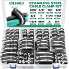 OURU 125PCS Cable Clamps Assortment Kit,Rubber Coated, 1/4"-2" 12 Sizes by OURU