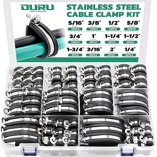 OURU 125PCS Cable Clamps Assortment Kit,Rubber Coated, 1/4"-2" 12 Sizes by OURU
