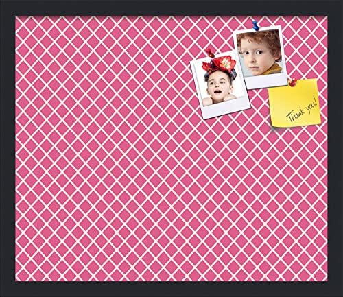 PinPix 20x17 inch Cork Bulletin Board. This Decorative Framed Pin Board Comes with Diamond Pattern in Hot Pink Design and Satin Black. Ideal for Home, Office Decor or School (PinPix-302) by PinPixBulletinBoards