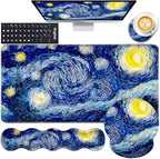 Mouse Pad,Large Pink Desk Mat, 4in1 XXL Mousepad + Keyboard Wrist Rest+Mouse Wrist Rest+Coaster Set with Ergonomic Desk Pad for Home Office Table Computer-Abstract Night Sky by CICPLKSE