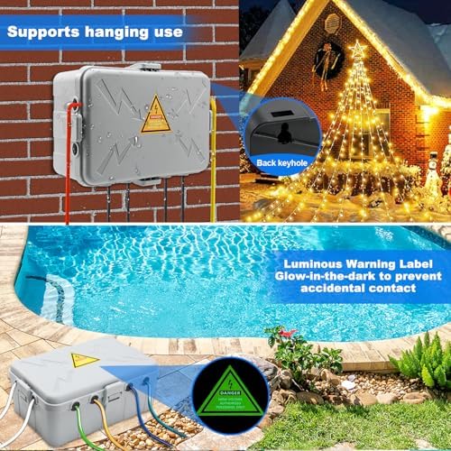 Hrensaw Large Outdoor Electrical Box(12.5x8.5x5inch),IP54 Waterproof Outdoor Outlet Covers,Weatherproof Extension Cord Covers Protect Outlet,Plug,Timer,Power Strip,Holiday Light,Grey - Image 4