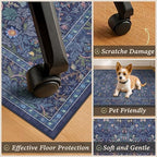 JTJ 5x6 Office Rug, Dark Blue Vintage Floral, Washable Non Slip - Image 4