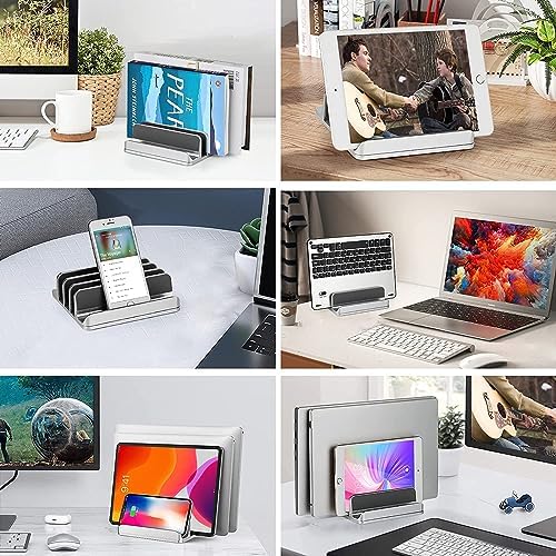 Vertical Laptop Stand for Desk [Updated Version],3-Slot Space-Saving Aluminum Desktop Stand Holder with Adjustable Dock Size Compatible for All MacBook/HP/Dell/Surface/Samsung/Chrome Book(Silver) - Image 6