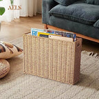 AELS Woven Natural Fibre Magazine Holder, Magazine Rack Floor, Hand-woven Magazine Organizer, Natural Paper Rope Magazine Basket with Handles, Boho Modern Farmhouse Book Basket, Newspaper Holder - Image 3