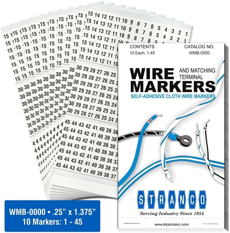 Premium Wire Marker Book Numbered 1-45 for Cable Management, Vinyl-Coated, High-Tack Adhesive, Electric Panel Wire Labels 10 Pages/Book by Unknown