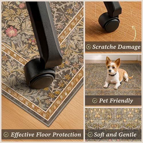 JTJ 5x6 Office Rug, Brown Vintage Floral, Washable Non Slip - Image 4