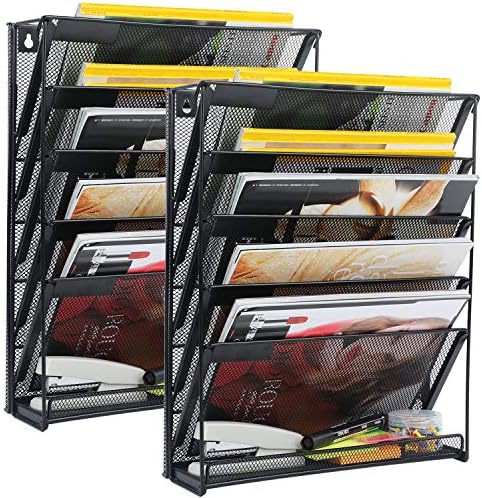 samstar 2 Pack Wall File Organizer, 6-Tier Wall Mount Paper Holder Vertical File Rack, Mesh Metal, for Office Home, Black by Samstar