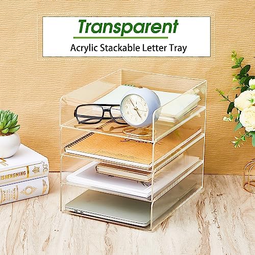 Harloon 4 Tier Paper Organizer Letter Tray Acrylic Desk File Organizer - Image 4