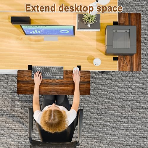 Ergonomic Desk Extender Tray, 24.02"×11.81" Clamp-On Arm Rest Shelf, 90° Foldable Computer Elbow Support for Office Home, Space-Saving Keyboard Mouse Tray (Vintage Burnt Color) - Image 2