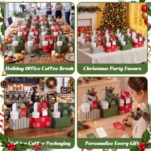 24 Set Christmas Drink Carrier with Handle, Red Green Striped - Image 4