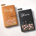 Personalized Leather Cable Bag - Floral Tech Organizer with Custom Name, Travel Cable Storage Pouch for Electronics Accessories, Flight Essentials Ideal for Travelers - Birth Month Flower Watercolor - Image 3