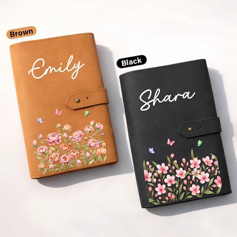 Personalized Leather Cable Bag - Floral Tech Organizer with Custom Name, Travel Cable Storage Pouch for Electronics Accessories, Flight Essentials Ideal for Travelers - Birth Month Flower Watercolor - Image 3