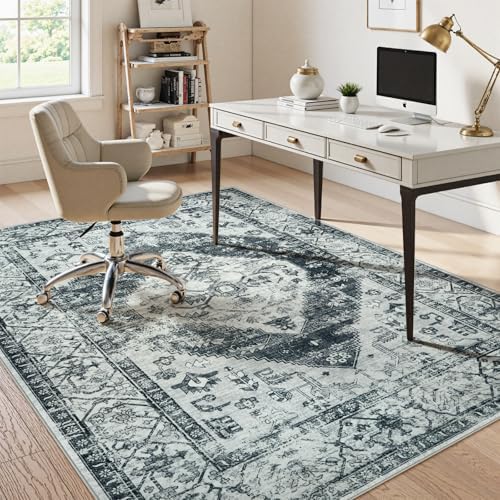 Anidaroel Office Chair Mat for Hardwood & Tile Floor, 8x10 Floor Mat for Office Chair, Under Desk Rug for Rolling Chair on Hardwood, Low Pile Carpet Floor Protector Rug, Easy to Clean, Light Grey by Anidaroel
