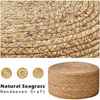 Cpintltr Foot Stool Natural Seagrass Hand Weave Poufs Round Ottoman for Couch Desk Soft Step Stool Padded Foot Rest with Non-Skid Pine Legs for Hallway Office Lounge Natural - Image 6