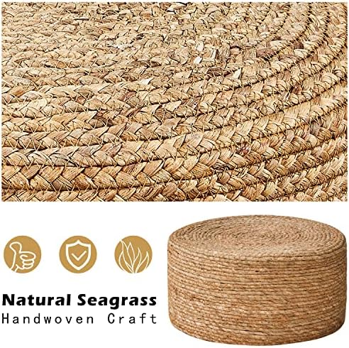 Cpintltr Foot Stool Natural Seagrass Hand Weave Poufs Round Ottoman for Couch Desk Soft Step Stool Padded Foot Rest with Non-Skid Pine Legs for Hallway Office Lounge Natural - Image 6