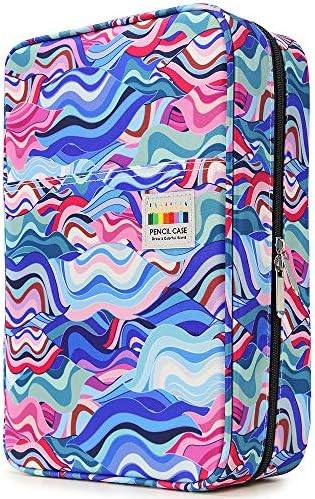 YOUSHARES Big Capacity Colored Pencil Case - 300 Slots large Pen Case Organizer with Multilayer Holder for Prismacolor Colored Pencils & Gel Pen (Wavy Blue) by YOUSHARES