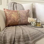 The HomeCentric Decorative Lumbar Pillow Cover Rust & Gold, 12"x22" (30x55 cm) Velvet Gold Foil, Sequins Embroidered, Handmade Lumbar Cushion Covers Abstract Modern - Shimmering Corrosion - Image 4