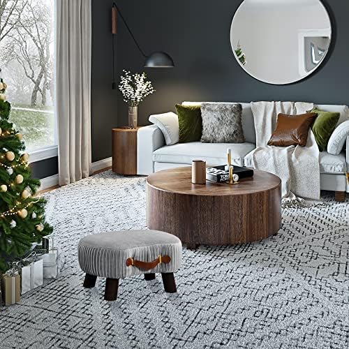 LUE BONA Small Curved Foot Stool with Handle, Gray Velvet Footstool and Ottomans, Modern Foot Rest with Wooden Legs, Step Stool with Padded Seat for Couch, Living Room - Image 3