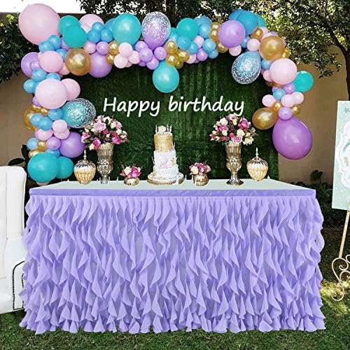 Leegleri Lavender Purple Curly Willow Tulle Tutu Table Skirt for Rectangle or Round Table,Ruffle Table Skirts for Mermaid Party Baby Shower Decoration(L 6(ft)*H 30in table skirt) - Image 6