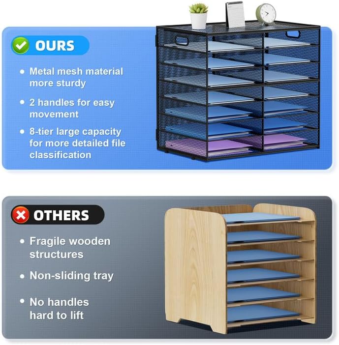 Lavatino 14 Compartments Paper Organizer for Desk, Mesh Literature Organizer, Mail File Sorter Tray with Handle, Desktop Mailbox for Office Classroom Home, Black - Image 2